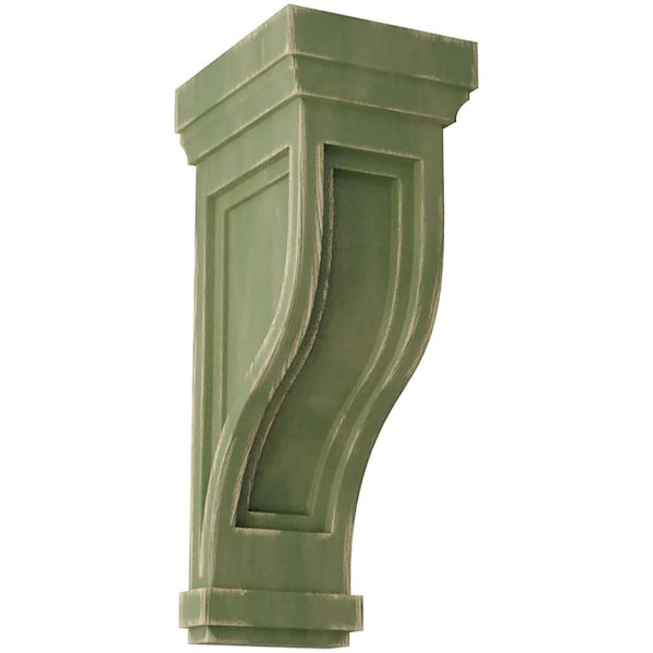 Ekena Millwork 6 1/2"W x 6 1/2"D x 14"H Traditional Recessed Wood Vintage Decor Corbel, Restoration Green CORWD06X06X14TRGR - main